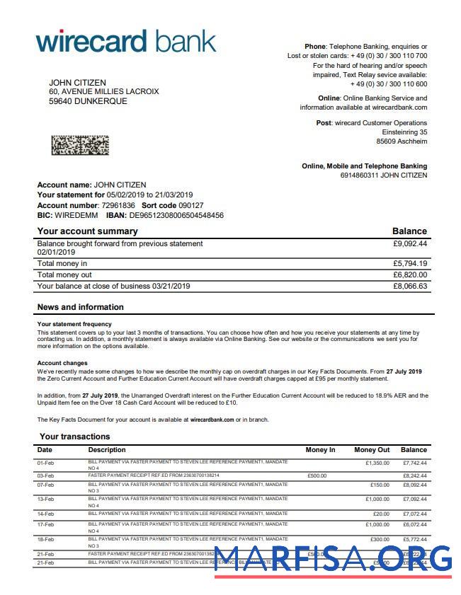 Realistic Germany Aschheim Wirecard bank statement real example